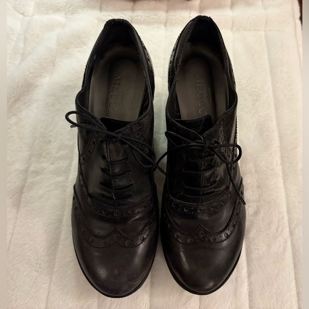 VINTAGE SESTO MEUCCI WING TIP WEDGES WOMENS 6.5 BLACK LEATHER LIKE NEW COMFORT